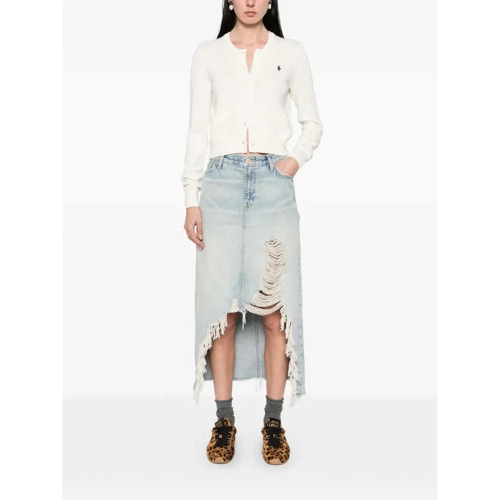 7 For All Mankind Distressed Asymmetrical Denim Maxi Skirt Size 27 - Picture 1 of 13